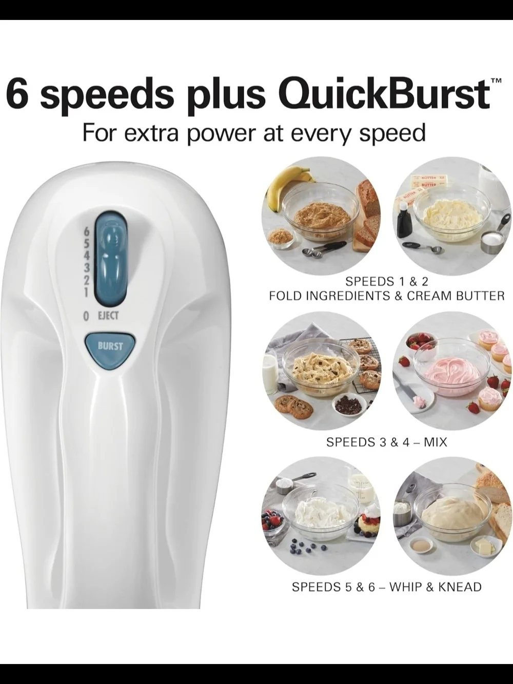 Hamilton Beach 6-Speed Electric Hand Mixer with Snap-On Case White 62682RZ